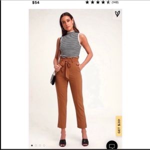 Lulus Camel Brown Paper Bag Tie Waist Pants
